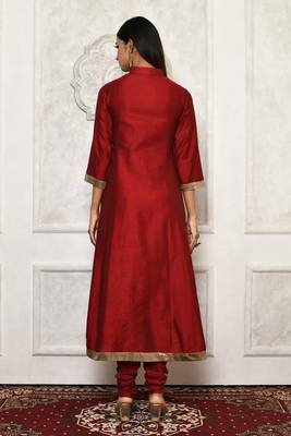 Maroon embroidered cotton kurta &-sets 4