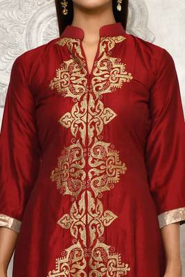 Maroon embroidered cotton kurta &-sets 5