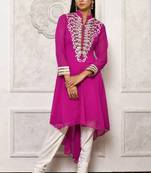 Pink embroidered georgette kurta &-sets
