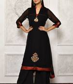 Black embroidered georgette kurta &-sets
