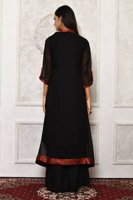 Black embroidered georgette kurta &-sets 4