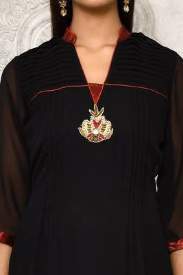 Black embroidered georgette kurta &-sets 5