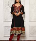 Black embroidered georgette kurta &-sets