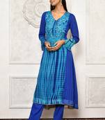 Light-blue embroidered georgette kurta &-sets