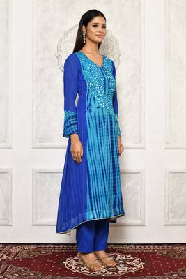 Light-blue embroidered georgette kurta &-sets 3
