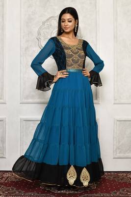 Blue embroidered georgette kurta &-sets 1
