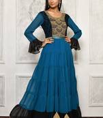 Blue embroidered georgette kurta &-sets