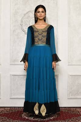 Blue embroidered georgette kurta &-sets 2