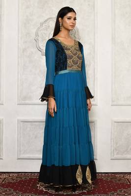 Blue embroidered georgette kurta &-sets 3