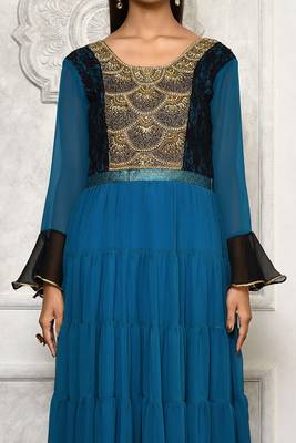 Blue embroidered georgette kurta &-sets 5