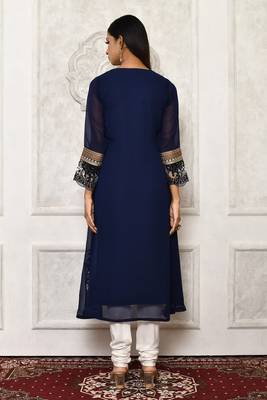 Navy-blue embroidered georgette kurta &-sets 4