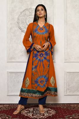Orange embroidered georgette kurta &-sets 1