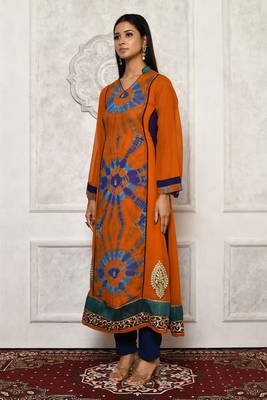Orange embroidered georgette kurta &-sets 3