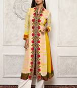 Yellow embroidered georgette kurta &-sets