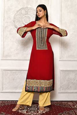 Maroon embroidered georgette kurta &-sets 1