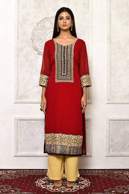Maroon embroidered georgette kurta &-sets 2