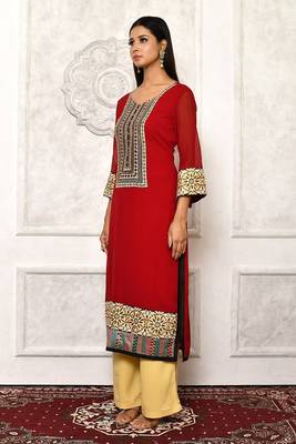 Maroon embroidered georgette kurta &-sets 3
