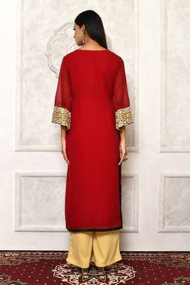 Maroon embroidered georgette kurta &-sets 4