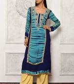 Blue embroidered georgette kurta &-sets
