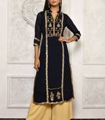 Navy-blue embroidered georgette kurta &-sets