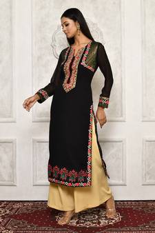 Black embroidered georgette kurta &-sets