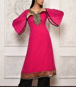 Pink embroidered georgette kurta &-sets