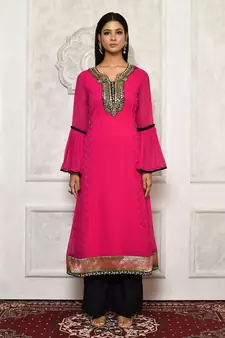 Pink embroidered georgette kurta &-sets