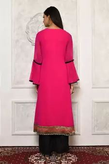 Pink embroidered georgette kurta &-sets