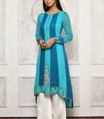 Green embroidered georgette kurta &-sets