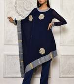 Navy-blue embroidered georgette kurta &-sets
