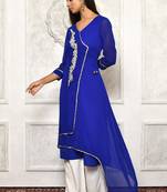 Blue embroidered georgette kurta &-sets