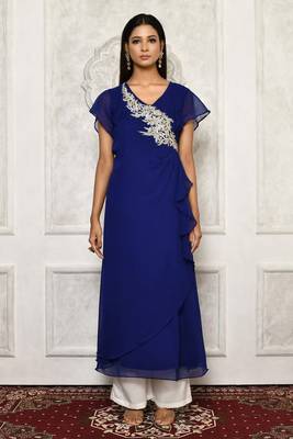 Blue embroidered georgette kurta &-sets 2