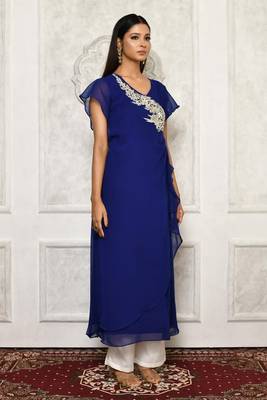 Blue embroidered georgette kurta &-sets 3
