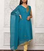 Green embroidered georgette kurta &-sets