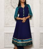 Navy-blue embroidered georgette kurta &-sets