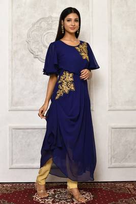 Blue embroidered georgette kurta &-sets 1