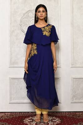 Blue embroidered georgette kurta &-sets 2