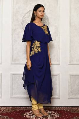 Blue embroidered georgette kurta &-sets 3