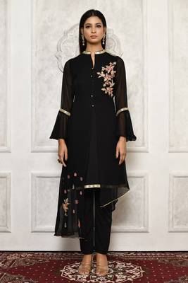Black embroidered georgette kurta &-sets 2