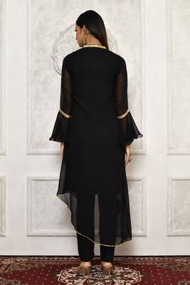 Black embroidered georgette kurta &-sets 4