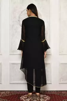 Black embroidered georgette kurta &-sets