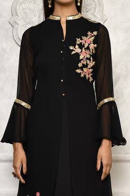 Black embroidered georgette kurta &-sets 5