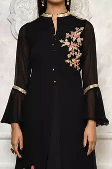 Black embroidered georgette kurta &-sets