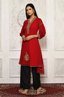 Maroon embroidered georgette kurta &-sets 1