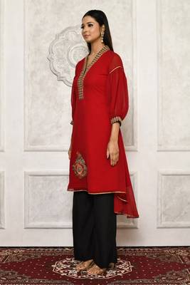 Maroon embroidered georgette kurta &-sets 3