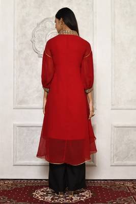 Maroon embroidered georgette kurta &-sets 4