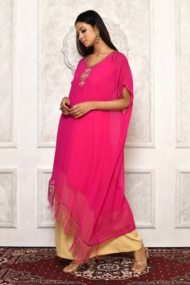 Pink embroidered georgette kurta &-sets 1