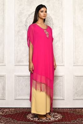 Pink embroidered georgette kurta &-sets 4