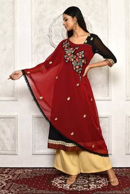 Maroon embroidered georgette kurta &-sets 1