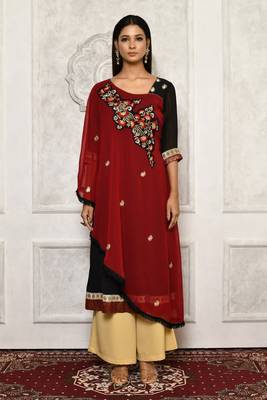 Maroon embroidered georgette kurta &-sets 2